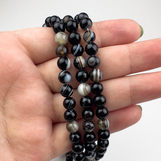 Black Sardonyx 6.5mm Round 15.5in Strand