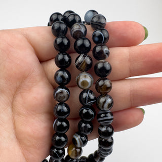 Black Sardonyx 8.5mm Round 15.5in Strand
