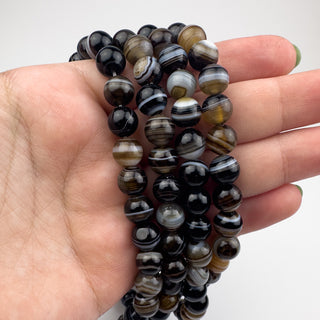 AAA Black Sardonyx 8.5mm Round 15.5in Strand