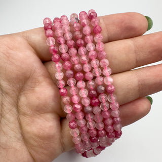 Pink Rhodonite in Quartz 4.5mm Round Faceted 15.5in Strand
