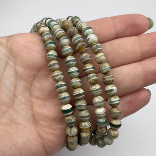 Tibetan Agate DZI 6.5mm Round 15.5in Strand