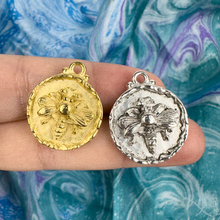 20mm Bee Pendant Hammered - Multiple Colors
