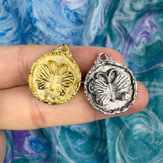 20mm Butterfly Pendant Hammered - Multiple Colors