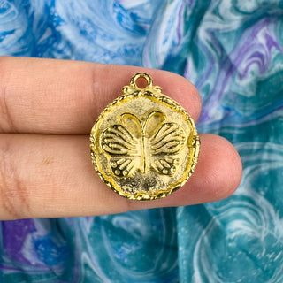 20mm Butterfly Pendant Hammered - gold