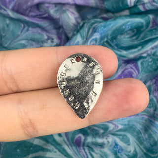 Stamped Pear Shape Charm - silver