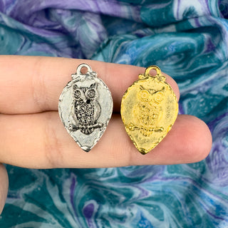25mm Owl Teardrop Pendant Hammered - both