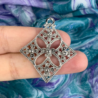 35mm Filigree 4 Corner Pendant - silver