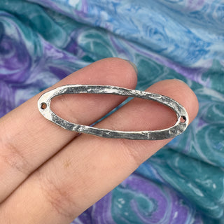 38mm Hammered Oval Connector - Silver