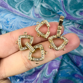 Pave Crystal Triangle Buckle Clasp Gold