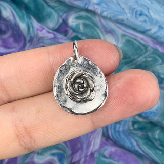 23mm Rose Teardrop Pendant Hammered - Silver