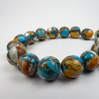 Kingman Turq, Spiney Oyster, Bronze 13mm, Round 17 Bead Strand