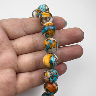 Kingman Turq, Spiney Oyster, Bronze 13mm, Round 17 Bead Strand