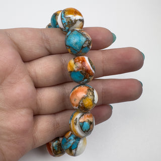 Kingman Turq, Spiney Oyster, Bronze 15mm, 14 Bead Strand