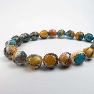 Kingman Turq, Spiney Oyster, Bronze 8mm, Round 24 Bead Strand