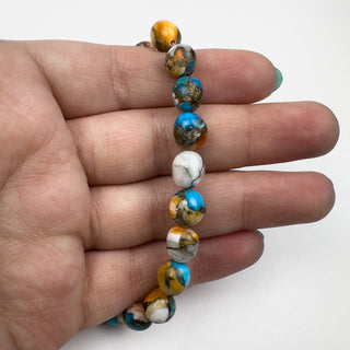 Kingman Turq, Spiney Oyster, Bronze 8mm, Round 24 Bead Strand