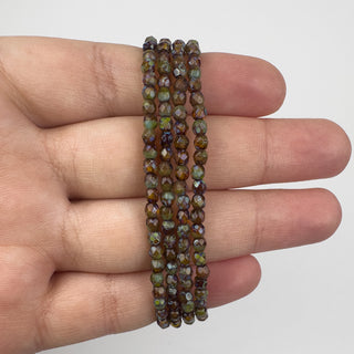 3mm Firepolish Amber Green Picasso Czech 50 Bead Strand