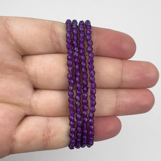 3mm Firepolish Purple Pansy Etched Czech 50 Bead Strand