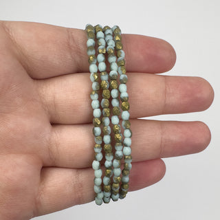 3mm Firepolish Sky Blue Gold Czech 50 Bead Strand