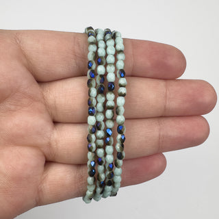 3mm Firepolish Blue Black Luster Czech 50 Bead Strand