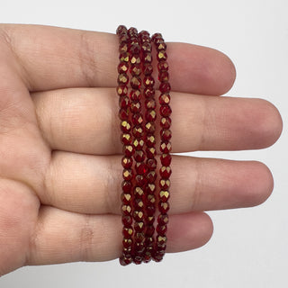 3mm Firepolish Ruby Gold Czech 50 Bead Strand