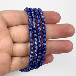 4mm Firepolish Blue Indigo & Transparent Czech 50 Bead Strand