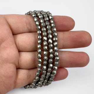 4mm Firepolish Antique Silver Czech 50 Bead Strand