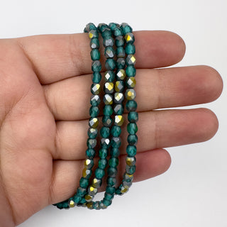 4mm Firepolish Teal Matte AB Czech 50 Bead Strand