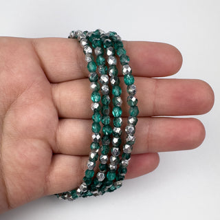 4mm Firepolish Teal Silver Czech 50 Bead Strand