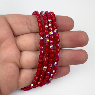 4mm Firepolish Ruby AB Czech 50 Bead Strand
