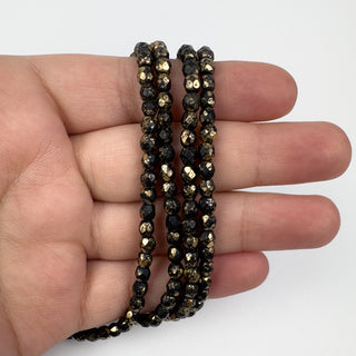 4mm Firepolish Black Gold Czech 50 Bead Strand