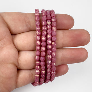 4mm Firepolish Medium Pink Czech 50 Bead Strand