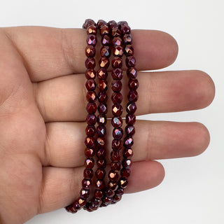 4mm Firepolish Umber Luster Czech 50 Bead Strand