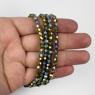 4mm Firepolish Teal Gold Luster AB Czech 50 Bead Strand