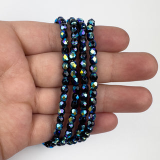 4mm Firepolish Blue Metallic Czech 50 Bead Strand