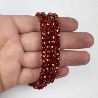 4mm Firepolish Ruby Gold Czech 50 Bead Strand