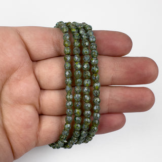 4mm Firepolish Artichoke Picasso Czech 50 Bead Strand