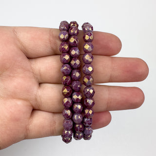 6mm Firepolish Purple Pink Hyacinth Czech 25 Bead Strand