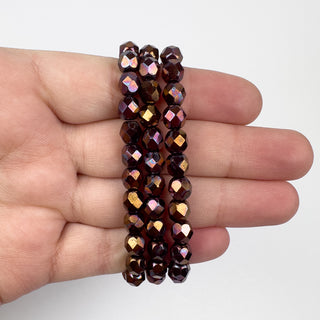 6mm Firepolish Dark Ruby Copper Czech 25 Bead Strand