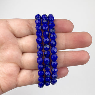 6mm Firepolish Blue Indigo Czech 25 Bead Strand