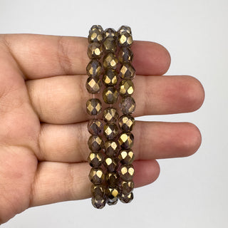 6mm Firepolish Light Blue Bronze Czech 25 Bead Strand