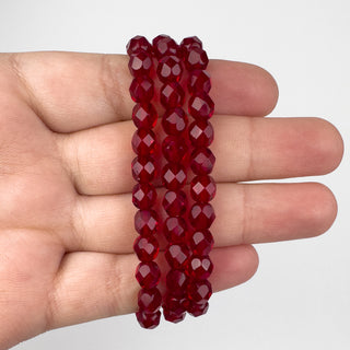 6mm Firepolish Scarlet Red Czech 25 Bead Strand