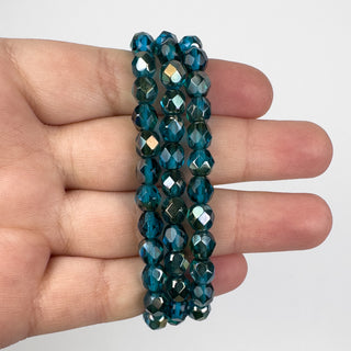 6mm Firepolish Teal & Green Luster Czech 25 Bead Strand