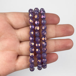 6mm Firepolish Purple Pansy Luster Czech 25 Bead Strand