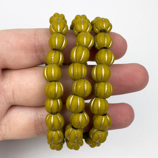 8mm Large Hole Melon Bead Dark Yellow & Gold 20 Bead Strand