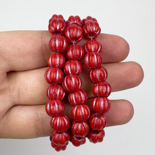 8mm Large Hole Melon Bead Bright Raspberry Pink 20 Bead Strand
