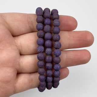 6mm Czech Glass Round Etched Purple 30 Bead Strand
