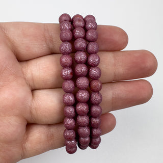 6mm Czech Glass Round Etched Pink 30 Bead Strand