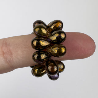 6x9mm Czech Glass Drops Bronze Finish Purple &amp; Topaz Mix 25 Bead Strand