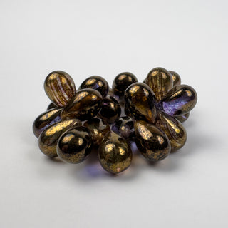6x9mm Czech Glass Drops Bronze Finish Purple &amp; Topaz Mix 25 Bead Strand