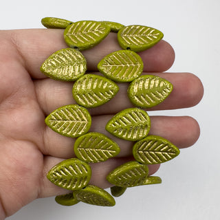 12x16mm Czech Glass Lead Gold Washed Light Green 15 Bead Strand